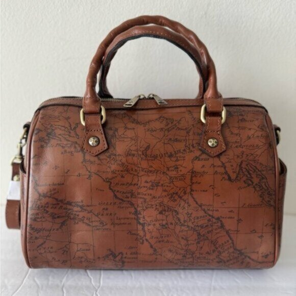 Patricia Nash Skye Speedy Satchel Leath Zip Zip Xbody Sign Map Print Riot Rust - Picture 3 of 16